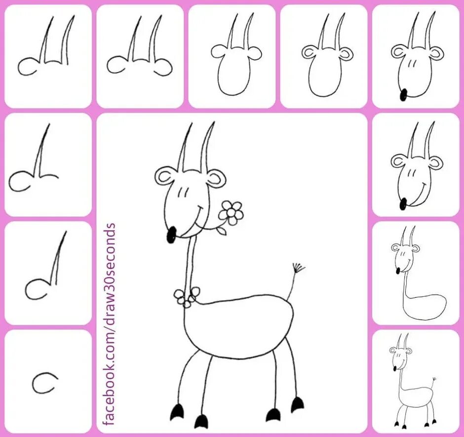 Поэтапное рисование козы для детей. Как нарисовать козу поэтапно. Как нарисовать козу для детей. Схема рисования козлика для детей.