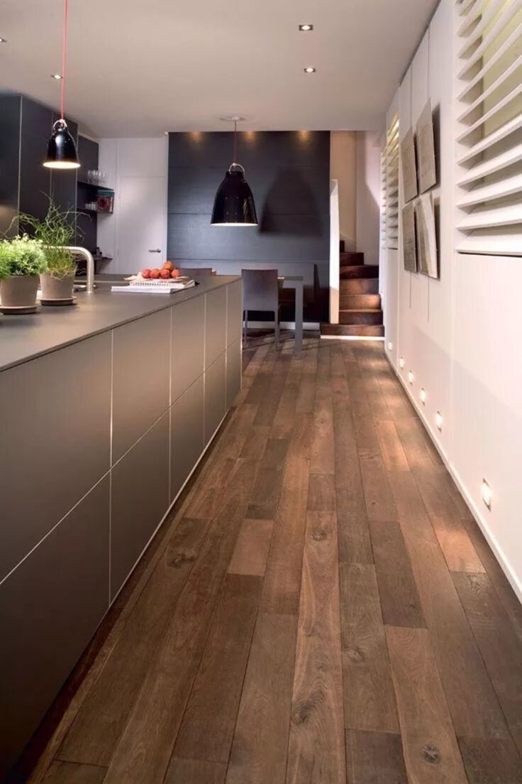 Wide plank pine floors - perfect for the colonial-inspired kitchen. Wood floors 
