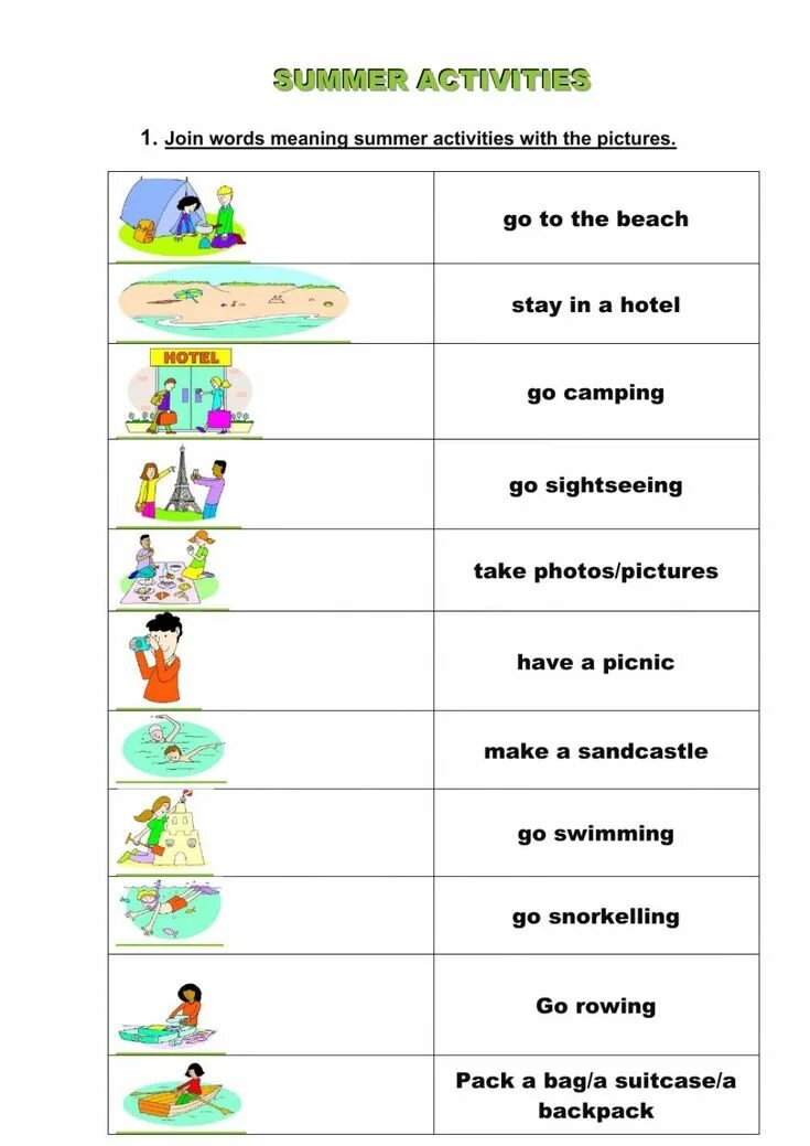 Summer activities. Summertime worksheets. Summer activities worksheets. 3 summer activities. Английский задания для summer activities.