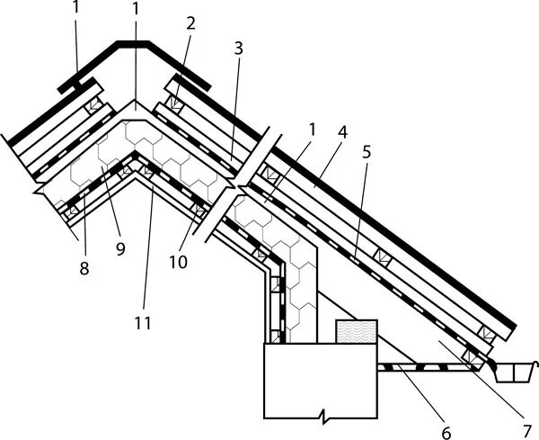Коньковый узел стропильной кровли. Сопряжение кровель. Сопряжение кровель. Сопряжение кровель. Вальмовая несимметричная кровля.