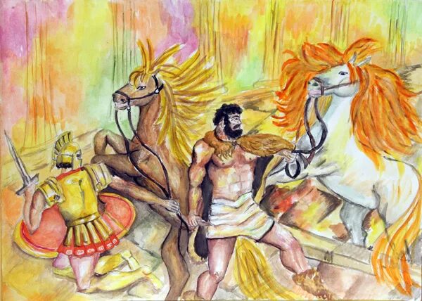 Кони диомеда. Кони Диомеда подвиг Геракла. Лошади Диомеда миф. Похищение коней Диомеда.