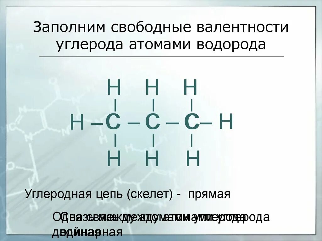 Органические соединения содержащие углерод и водород. Валентность углерода в органической химии. основная валентность углерода. валентность водорода. углеродная цепь скелет.
