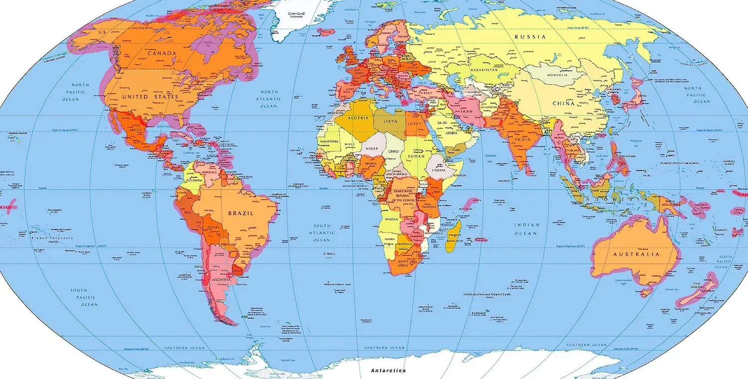 Политическая карта государств 2022. Политическая карта с границами государств 2022. Карта с названием стран на русском