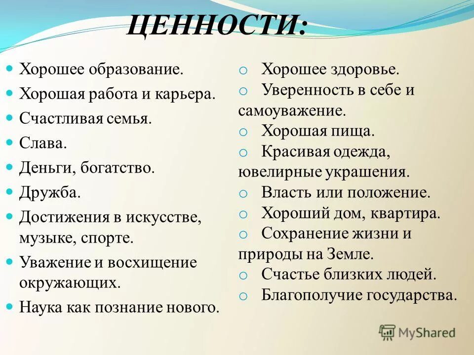 Лучшие ценности человека