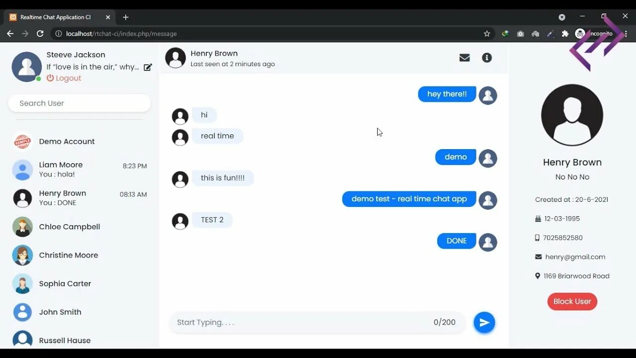 Real time chat. Time chat. simple chat.