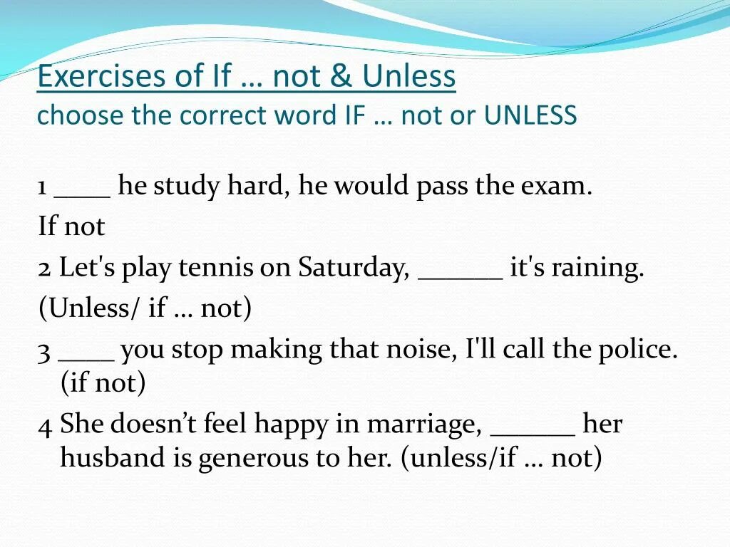 Grammar choose the correct word. Unless упражнения. Conditionals упражнения. Unless в условных предложениях. If unless упражнения.