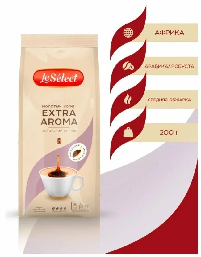 Экстра арома. Экстра арома. Экстра арома. Экстра арома. Le select espresso crema молотый 200.