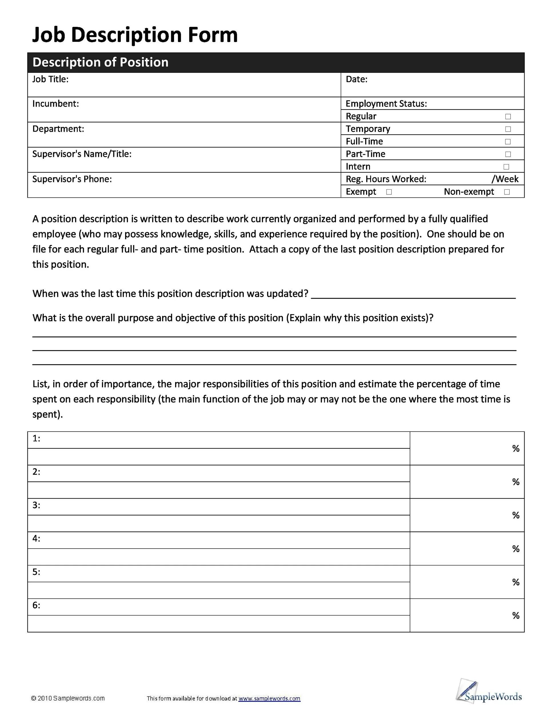 Job description. Job description пример. Job description example. Job description Template. Form description