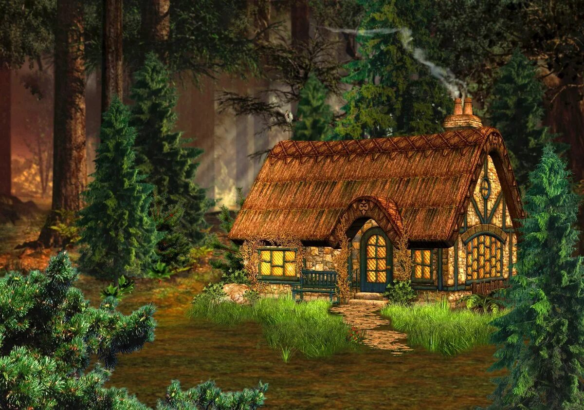 Лесной дом 3 класс. Домик в лесу. Сказочный домик в лесу. Сказочный дом в лесу. Средневековый домик в лесу.