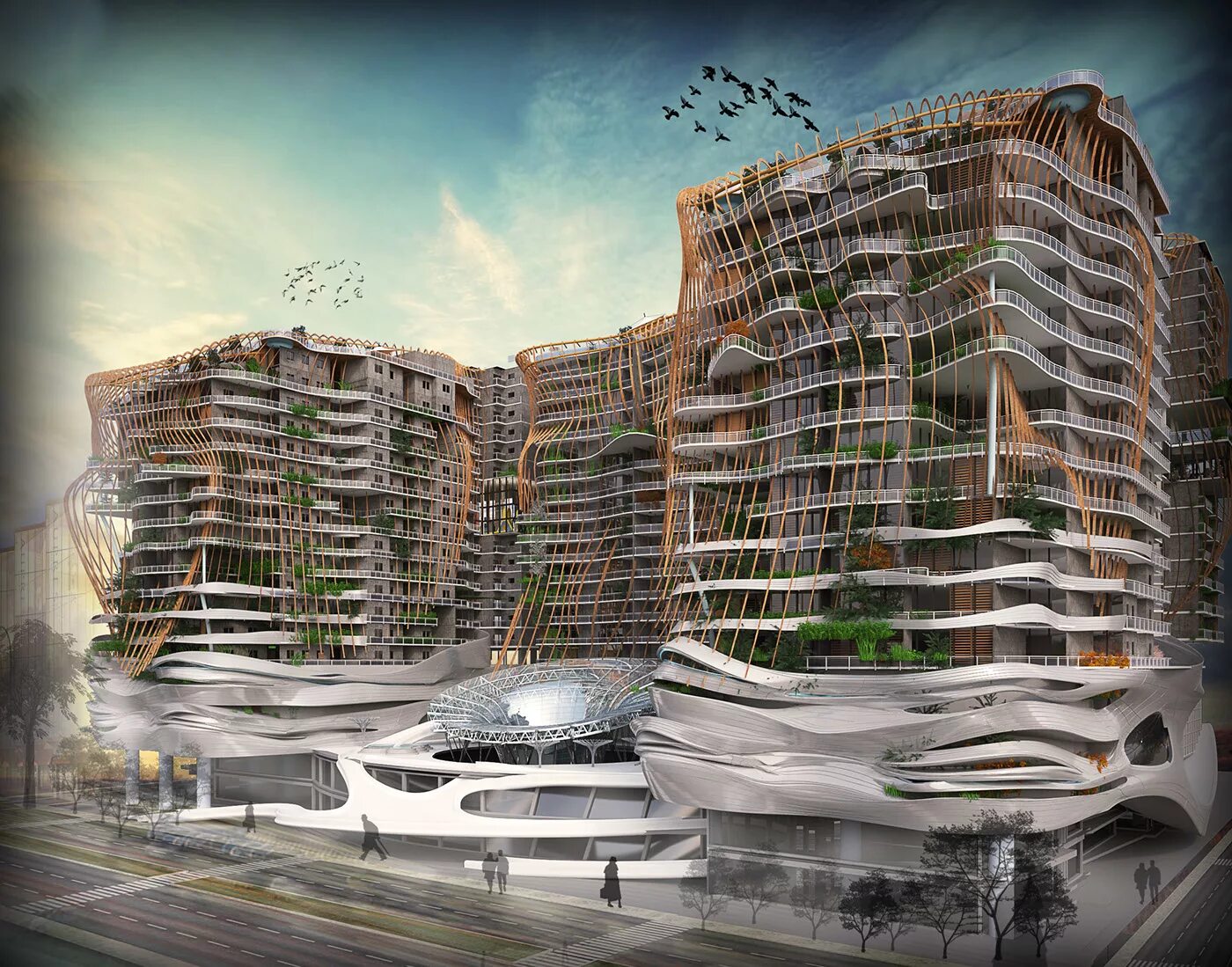 Заха хадид здания. Рендер здания в городе день. Complex build. Среднеэтажная архитектура германия. Residential complex in dubai.