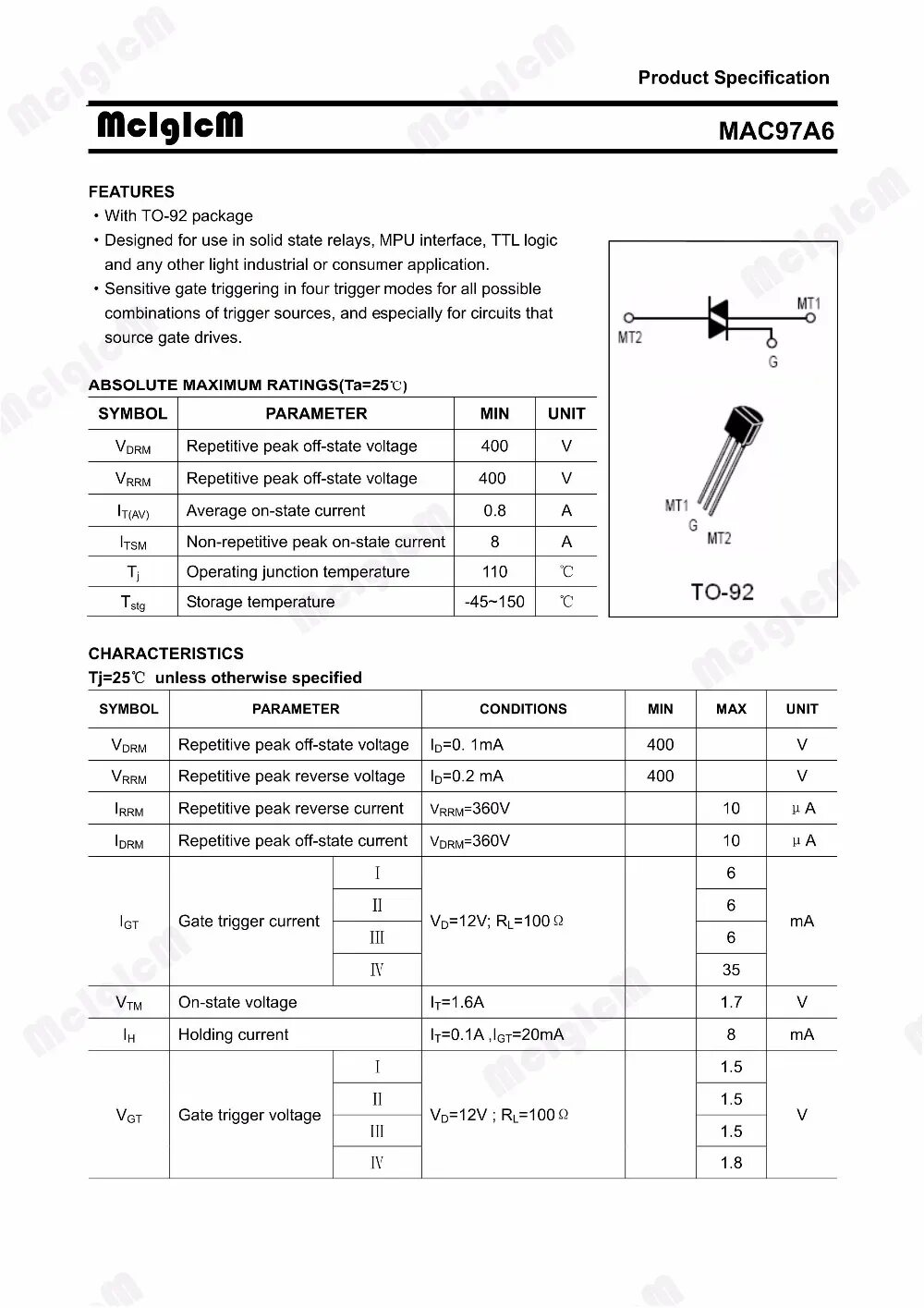 Mac97a6 симистор. Тиристор мас97а6. mac97a6 (400v 0.6a) симистор. 97а8 даташит. 97a8 симистор даташит.