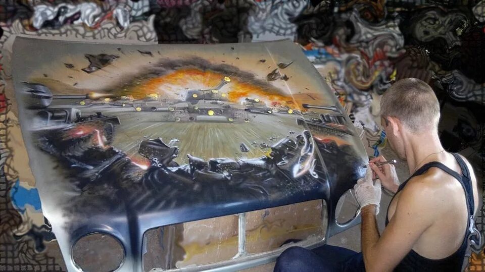 Как рисовать аэрографом. Аэрография. живопись аэрографом. роспись авто аэрография. аэрография на авто для начинающих.