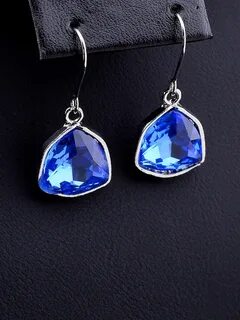Серьги с синим камнем бижутерия
