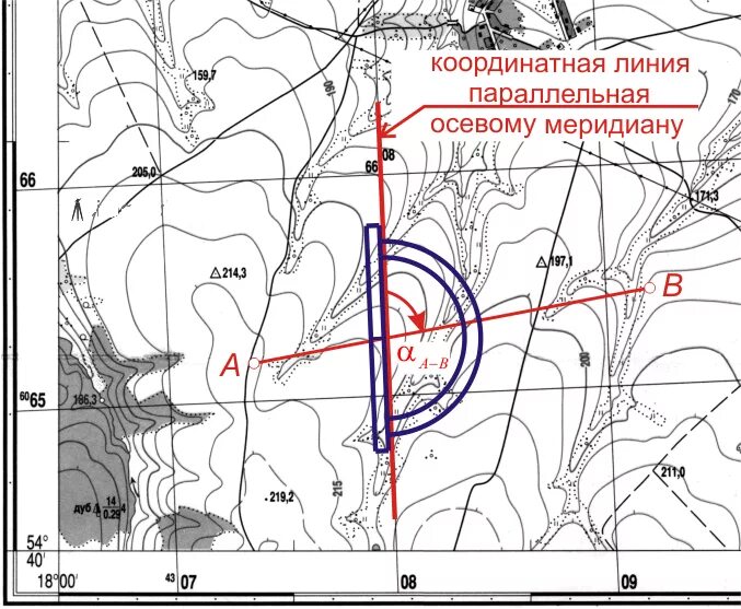 Определить азимут координат. Азимут по топографической карте. как измерить азимут на топографической карте. истинный азимут на топографической карте. определение дирекционного угла на топографической карте.