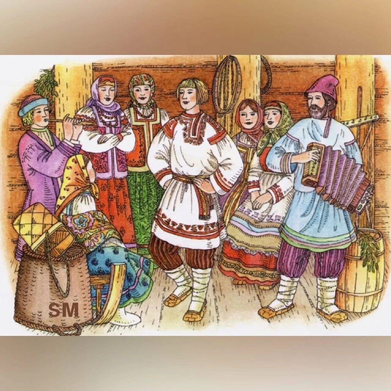 Кузьминки праздник 14 ноября. Фольклорные посиделки. Традиция народов рисунок