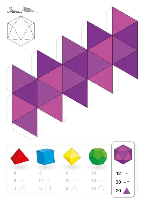 Икосаэдр шаблон для склеивания распечатать а4 Dodecahedron, Octahedron, Pattern