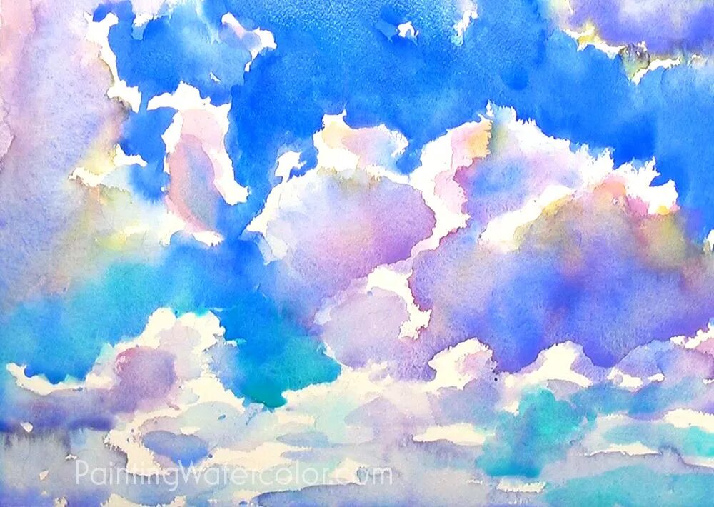 Картинки нарисованное небо. Облака акварелью. Небо акварель. Облака гуашью. Рисование акварельными красками.