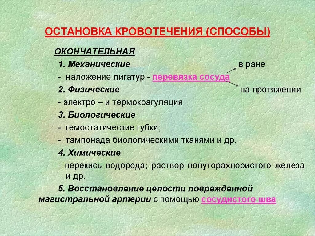 Способы остановки кровт. Способы остановки кровотечения. Химические и биологические способы остановки кровотечения. Химические методы окончательной остановки кровотечения.