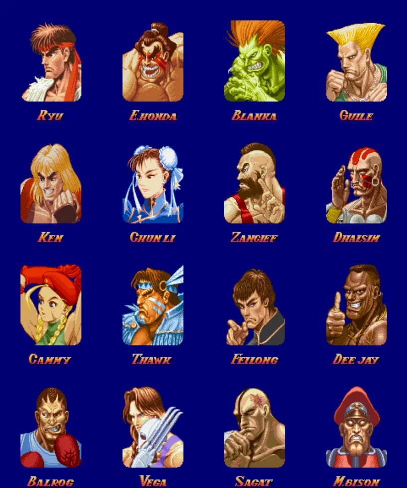 Персонаж из двух слов. Street Fighter 2 персонажи. Super Street Fighter II персонажи. Супер стрит Файтер 2 персонажи. Стрит Файтер 1 персонажи.