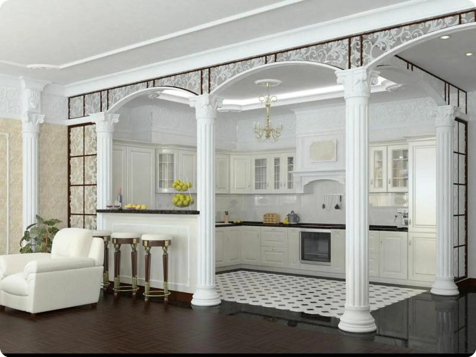 Салон арка. Колонны в интерьере. Колонны в интерьере кухни. Кухня-гостиная с колоннами. Гостиная с колоннами.