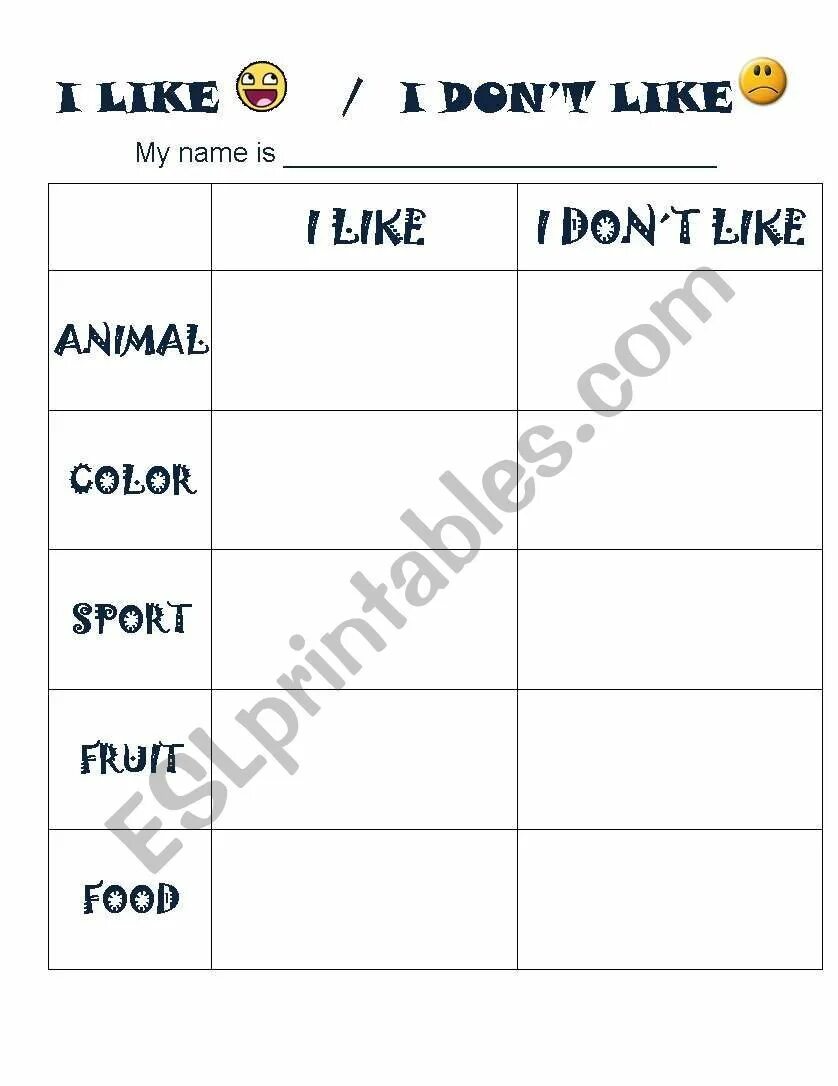 Truly speaking i don t like. Таблица i like i don&#039;t like. i like i don&#039;t like задания. food like don&#039;t like worksheet. i like i don&#039;t like worksheets.