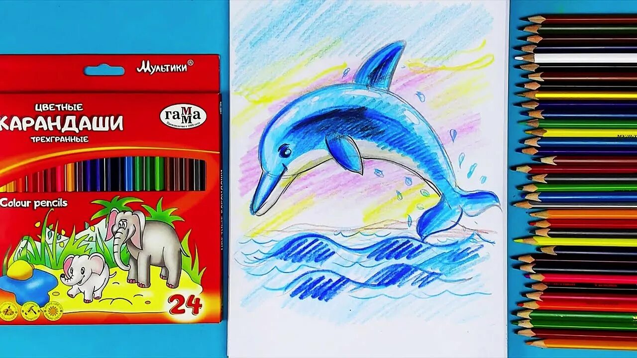 Рыба кит папа рисует дельфина. Цветные карандаши Dolphin. Дельфин цветными карандашами. Карандаши Долфин цветные.