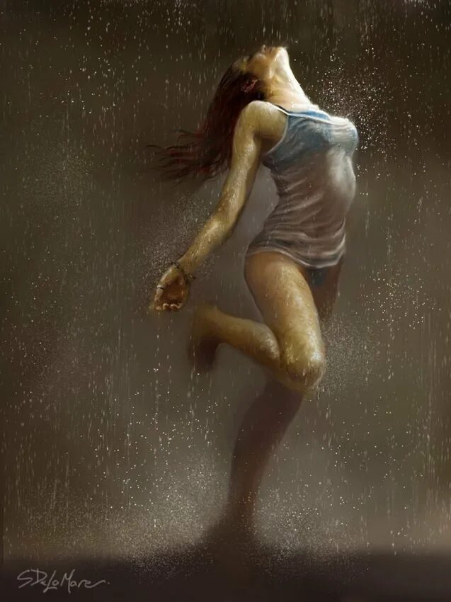 Девушка танцует под. Кристина катина. стив де ла маре художник. дарья марфина. девушка под дождем.