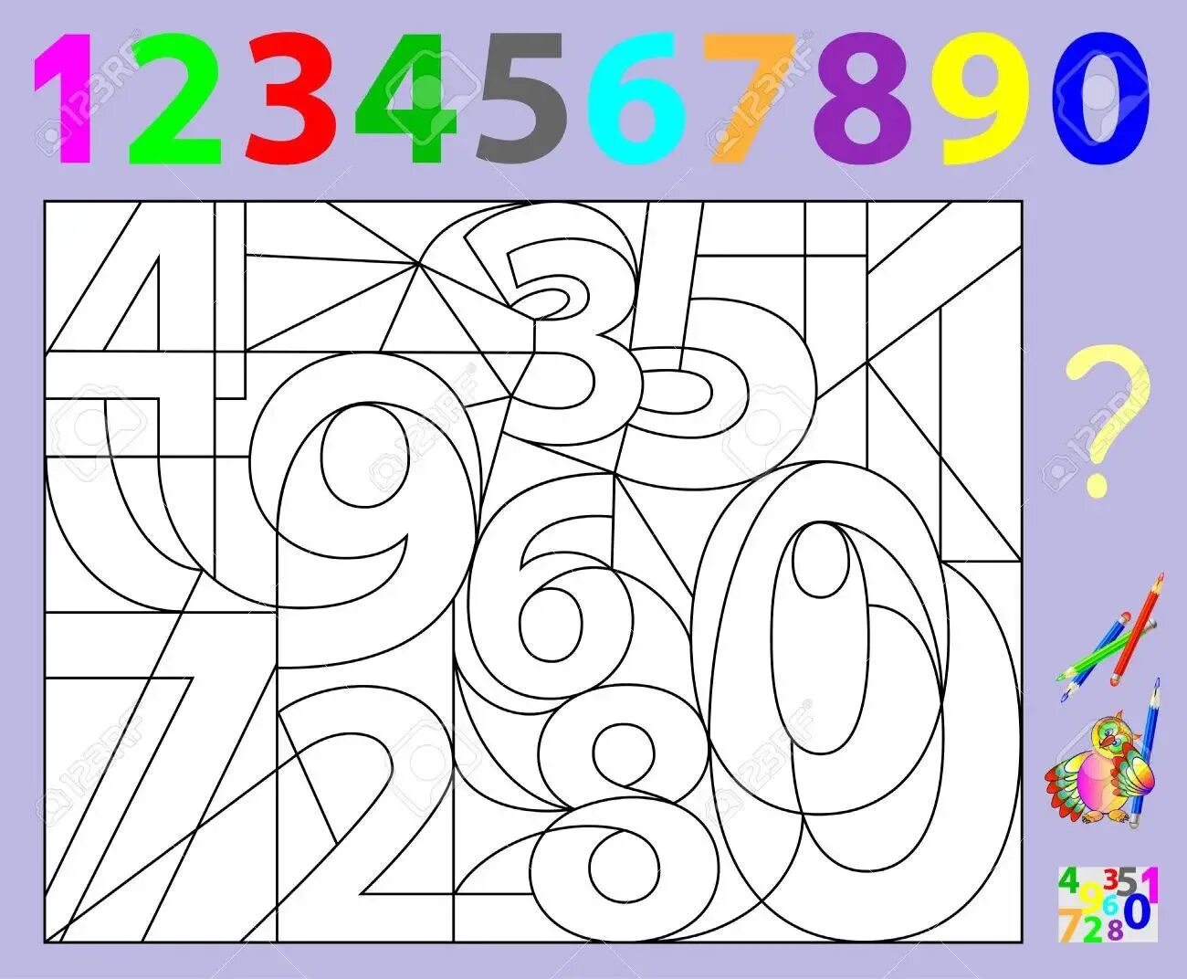 Найди и раскрась цифры. Найди цифры на рисунке. Найди цифры на картинке для детей. Спрятанные цифры для дошкольников.
