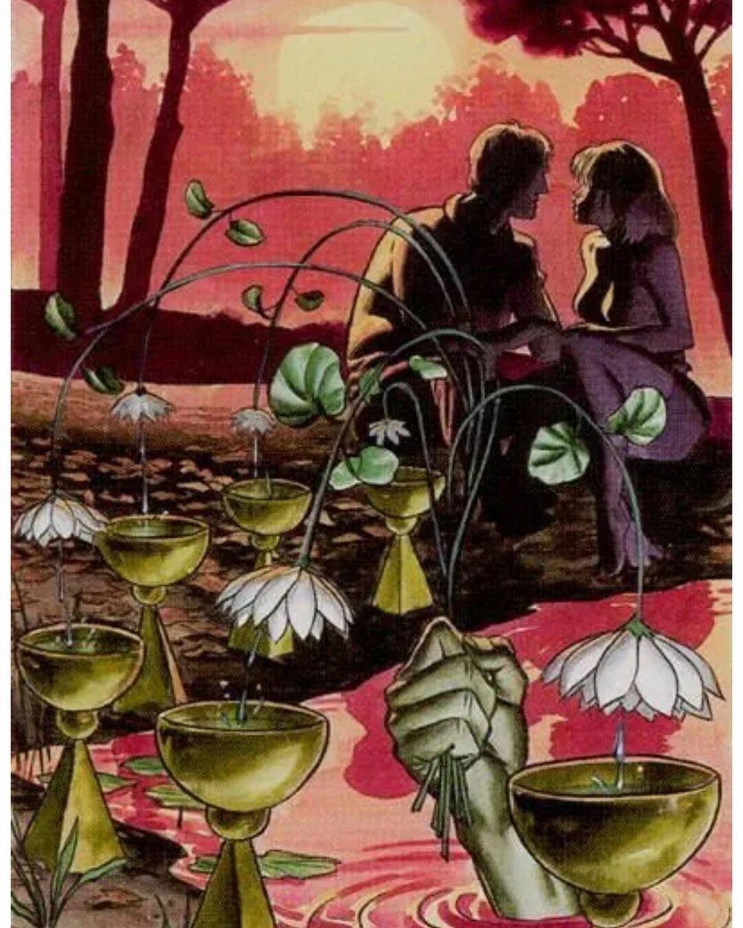 Карта таро шестерка кубков. Шестерка кубков и семерка кубков. Карты таро по кругу. Таро луди лескот. Шестерка кубков таро.