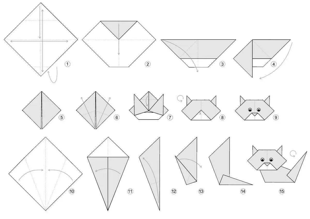 Складывание из бумаги. Оригами кошка из бумаги для детей пошаговая инструкция. Котик оригами из бумаги для детей схема. Оригами кошка из бумаги схема простая для детей. Оригами кошка схема сборки пошаговая инструкция для детей.