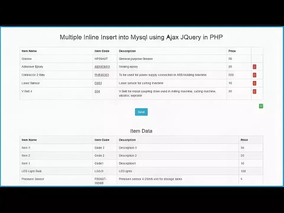 Form inline. Jquery insert. multiple data. ajax inline form. bootstrap dataset.