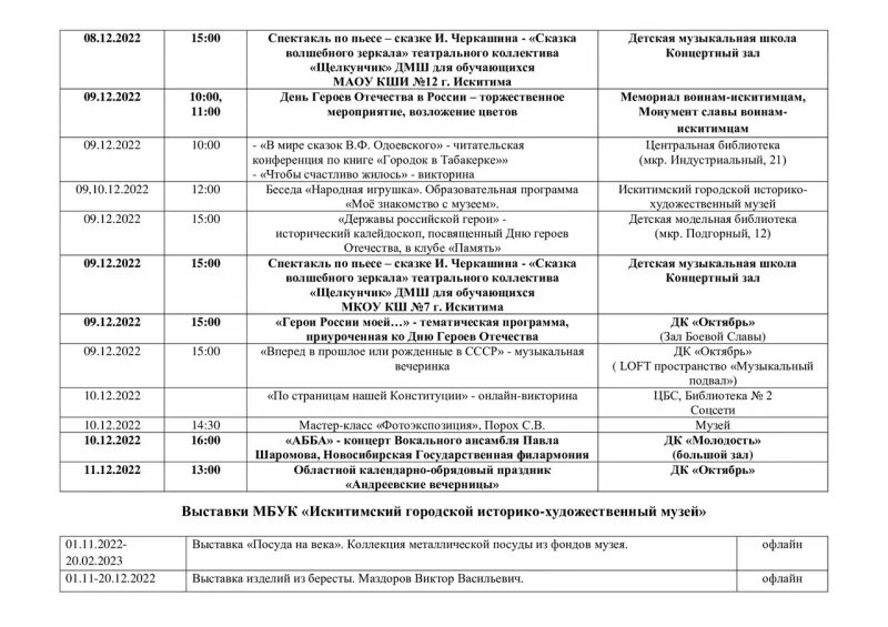 Дк россия искитим афиша расписание. Афиша мероприятий на декабрь. Афиша мероприятий рассылка.