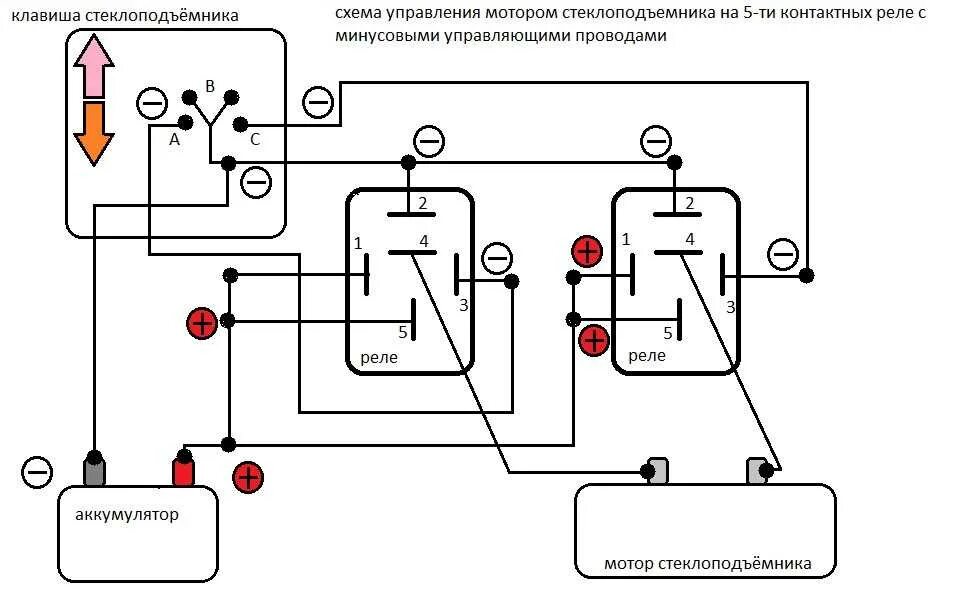 Подключить реле стеклоподъемников. Схема подключения кнопки стеклоподъемника через реле. схема подключения стеклоподъемников 2 реле. схема подключения стеклоподъемников через реле 5 контактное. схема включения 5 контактного реле.
