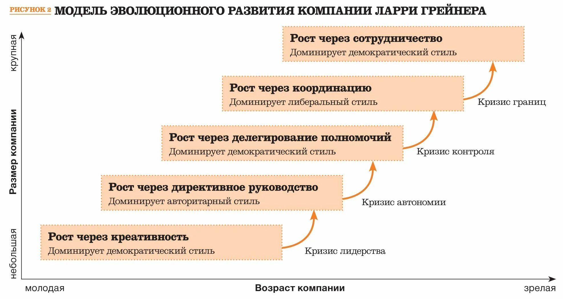 Модель жизненного цикла Ларри Грейнера. 2. Этапы развития и кризисы роста организации (по л. Грейнеру. Этапы развития фирмы. Этапы организационного развития.