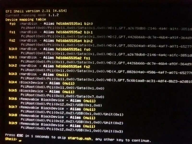 Device mapping table на новом ноутбуке. Efi shell. device mapping table. 0x=0. x=0 0=0 0=x.