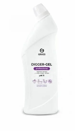 Диггер гель Грасс. Digger-Gel professional средство для прочистки труб 1 л 4630097261204. Средство для прочистки труб "Digger Gel" professional, флакон 1000мл. 1л grass Digger-Gel professional (125569).