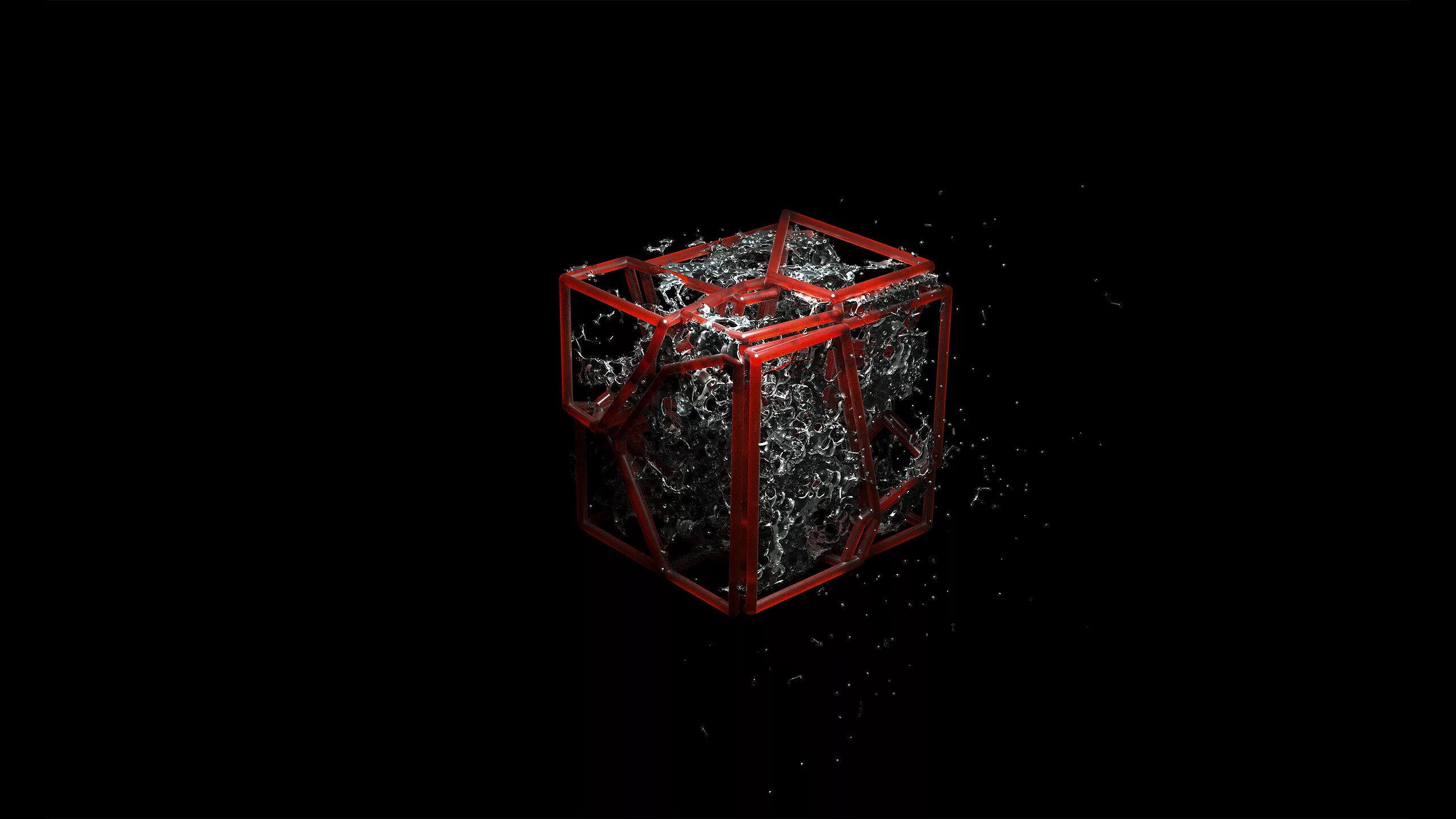1080 1024. Куб на черном фоне. Трехмерный рабочий стол. Подарок на темном фоне. Красный куб.