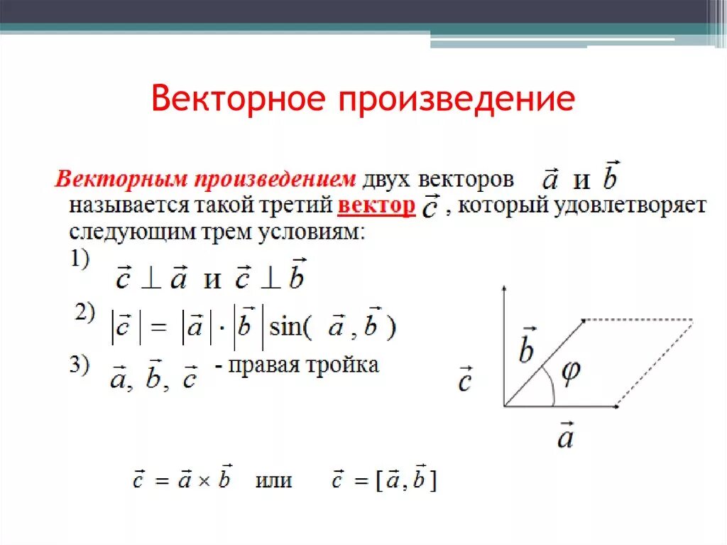 Площадь через векторное произведение. Формула вычисления векторного произведения двух векторов. площадь параллелограмма равна модулю векторного произведения. произведение векторов равно 1. формула для вычисления векторного произведения.