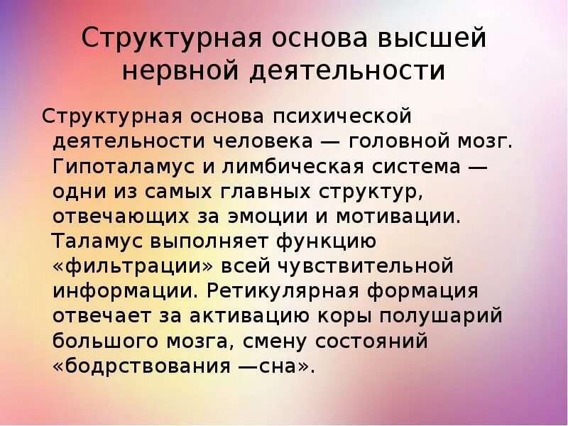 Что составляет основу человека. Структурная основа высшей нервной деятельности. Структурная основа ВНД. Структурированный человек это. Структурная основа вочка.