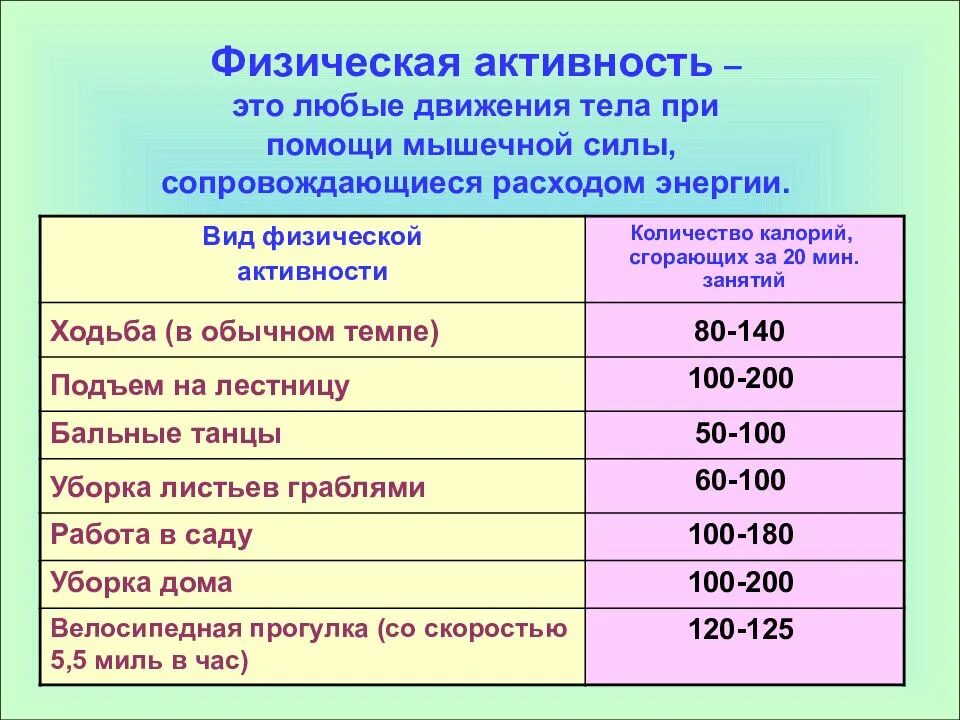 Сколько времени физической активности в неделю. Виды физической активности. Виды двигательной активности человека. Физическая активность и здоровье. Уровни физической активности человека.