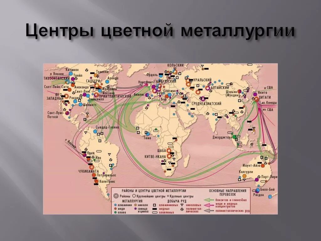 Цветная металлургия развитие. Крупнейшие центры цветной металлургии в России на карте. Центры цветной металлургии в мире на карте.