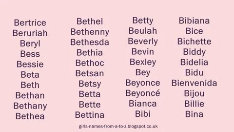 Girls Names From A To Z: Girls Names Starting With B.