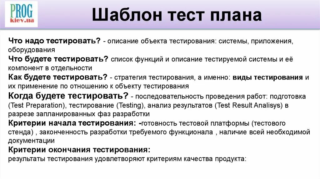 Тестирование системы план