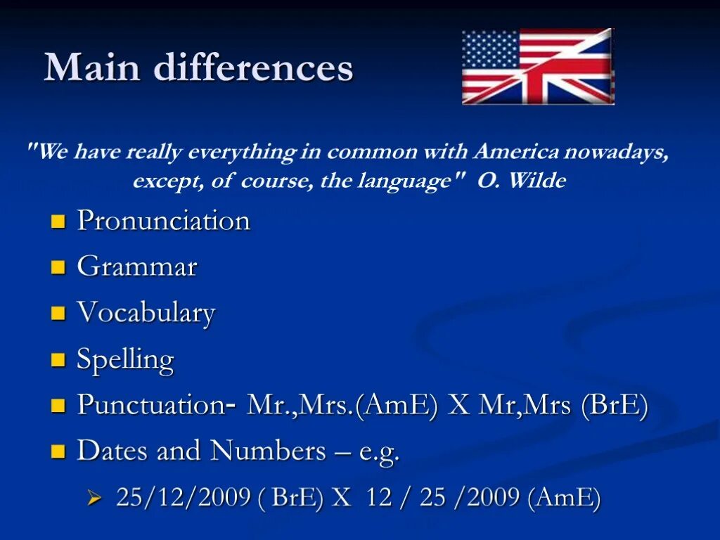 Differences between english and american
