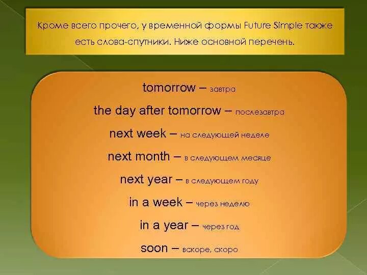 Future continuous слова. Future simple маркеры. Временные маркеры Future simple. Future simple слова маркеры. Спутники Future simple.