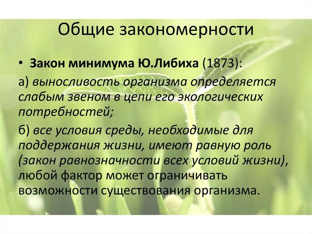 Закон равнозначности всех условий жизни. Экологические потребности. Общие закономерности жизни. Общие закономерности потребностей. Основные природные закономерности