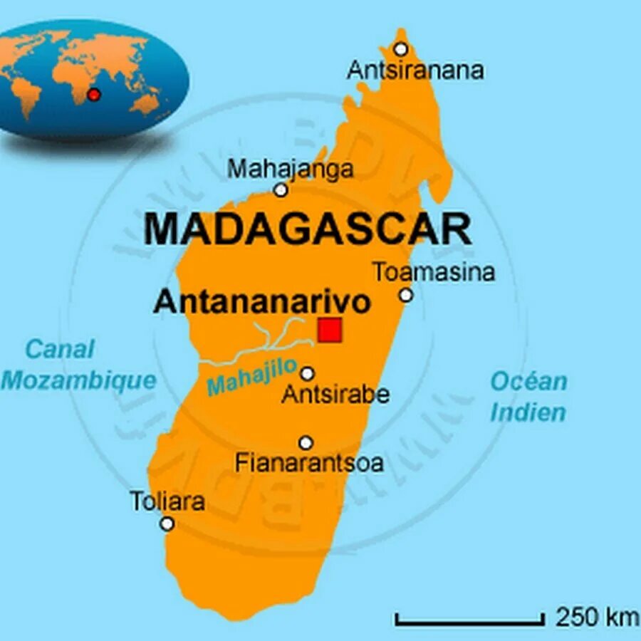 Республика Мадагаскар на карте. Остров Мадагаскар на карте. Столица Мадагаскара на карте. Расположение острова Мадагаскар.