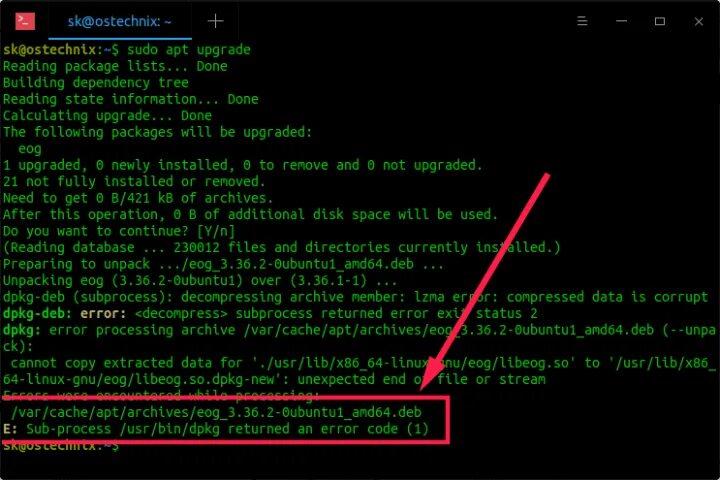 Error subprocess exited with error. Sub-process usrbindpkg returned an error code (1). критический сбой линукс. коды ошибок линух. dpkg linux error.