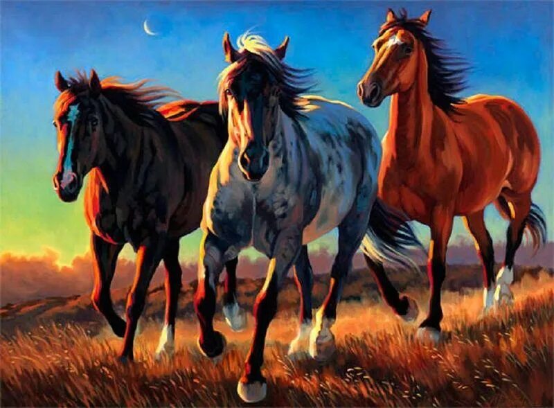 Лошади в живописи. Лошадь бежит. Три лошади. Стадо лошадей арт. Тройка лошадей купить