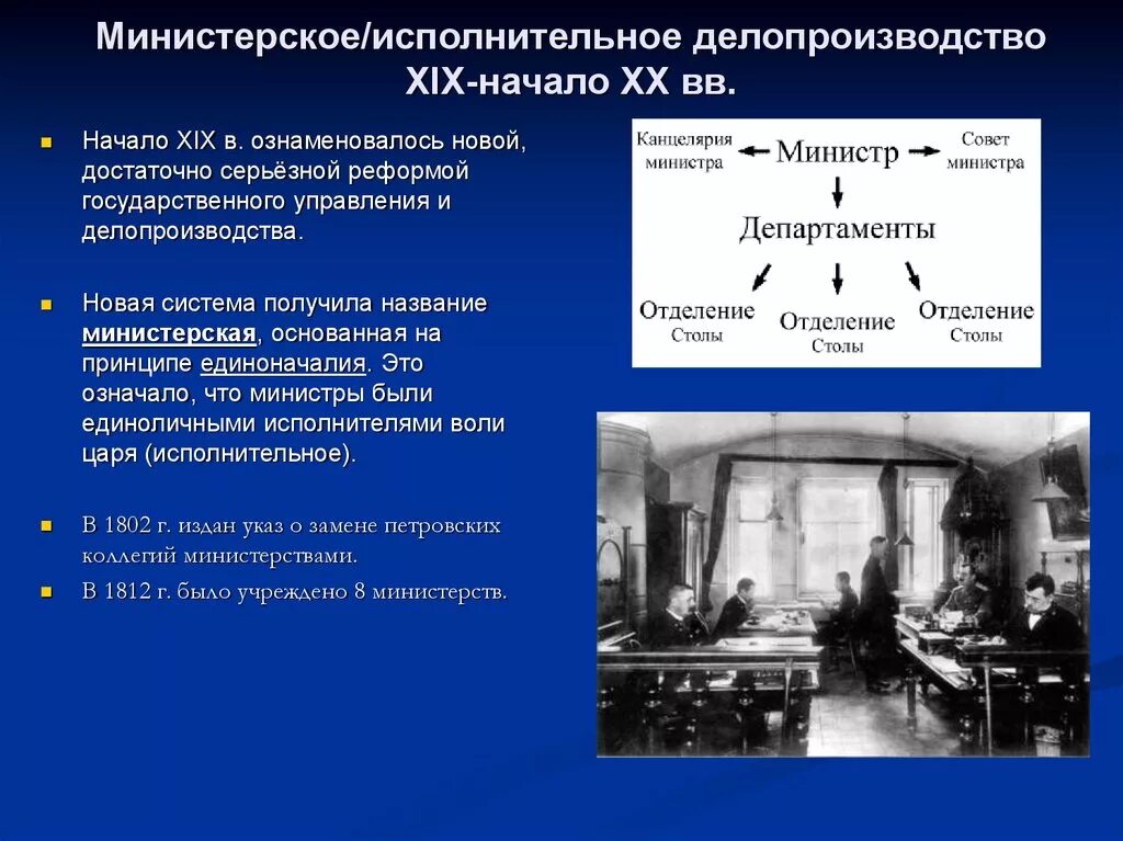 Министерское делопроизводство (XIX -- начала ХХ ВВ.). Система министерского делопроизводства 19 начало 20 века. Исполнительное министерское делопроизводство. Система министерского делопроизводства. Слова начало 19 века